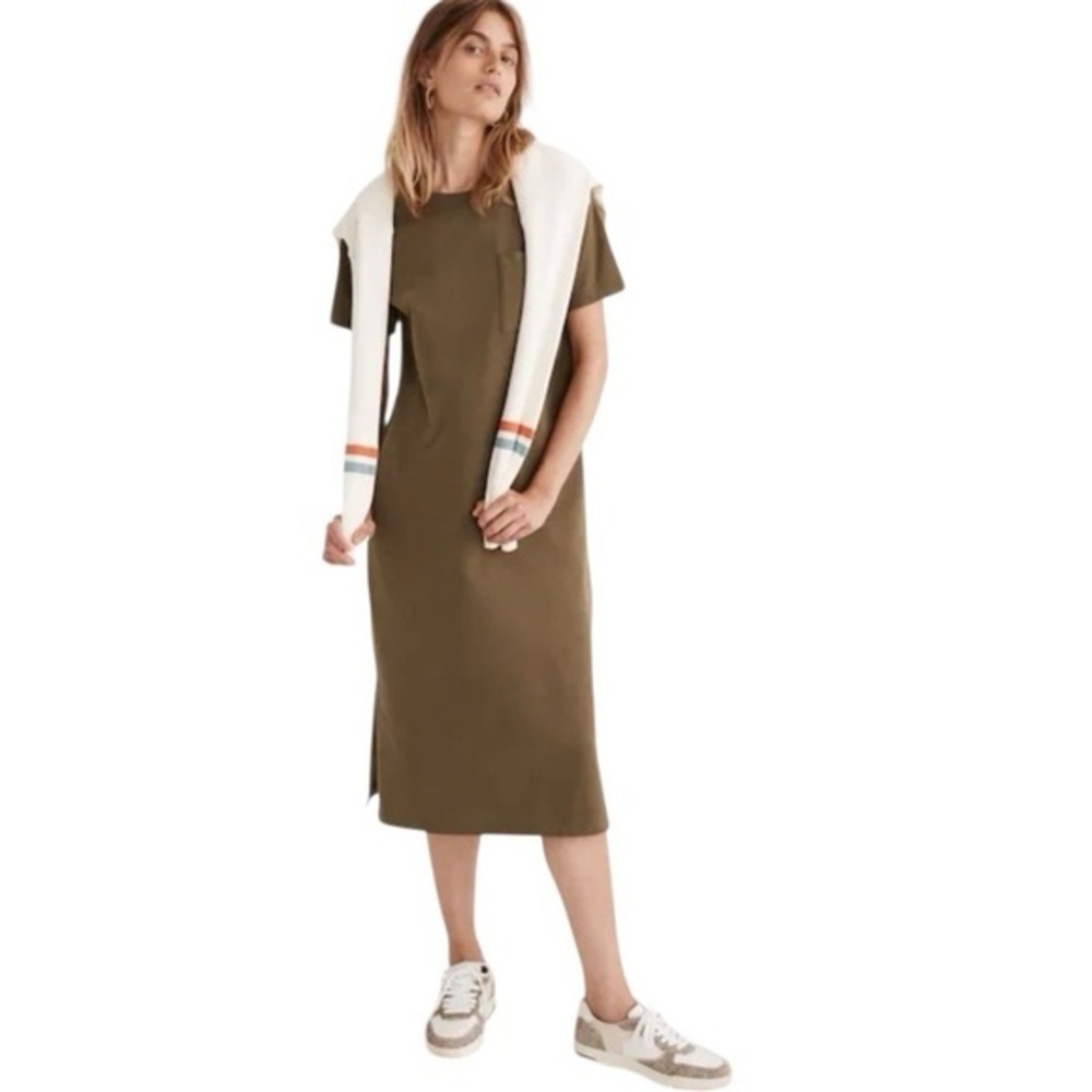 Madewell Oversized Pocket Tee Dress Sueded Cotton in Kale Style NB470 Size Large